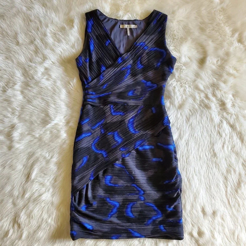 Halston Heritage Blue and Gray Pleated Dress Size 4 - Picture 11 of 16